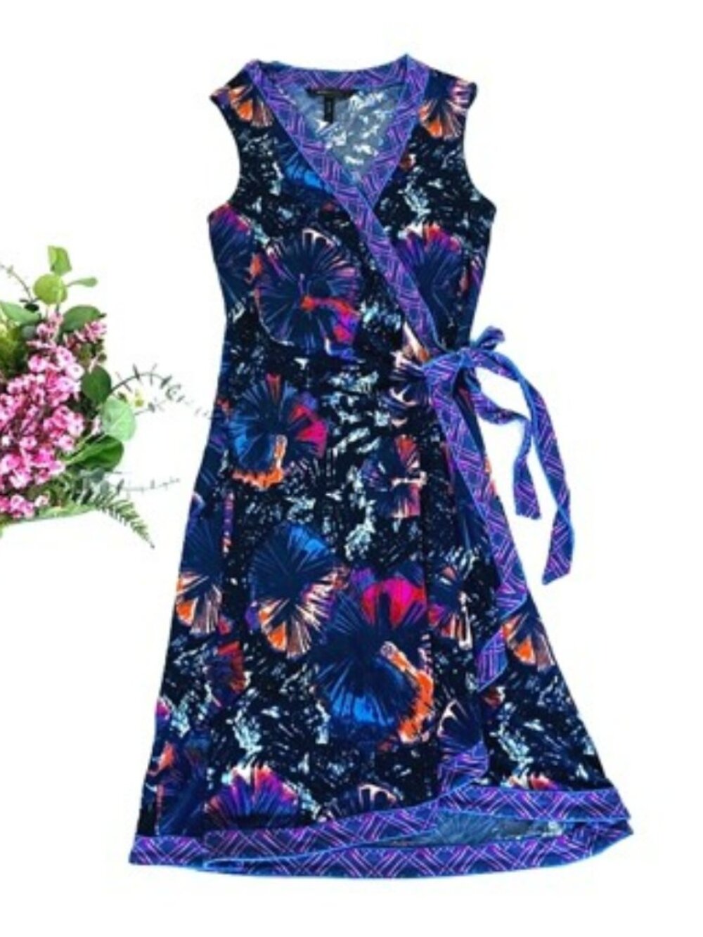 BCBGMaxAzria Women's Wrap Dress Small Blue Purple Career Evening Knee Length